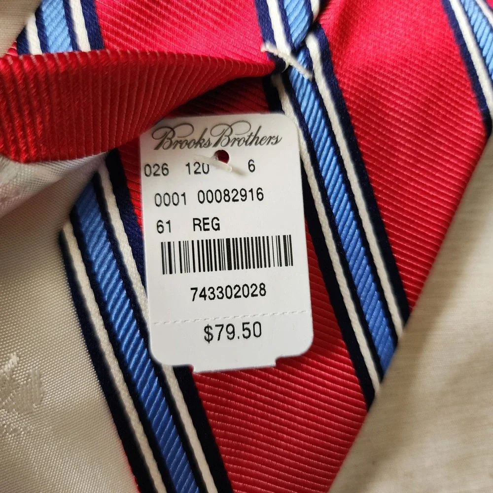 Brooks Brothers Silk Repp Stripe Tie Mens OS Red NWT Made in USA English Fabric